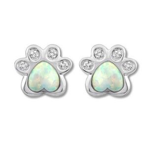 Opal Paw Print Earrings With Diamonds